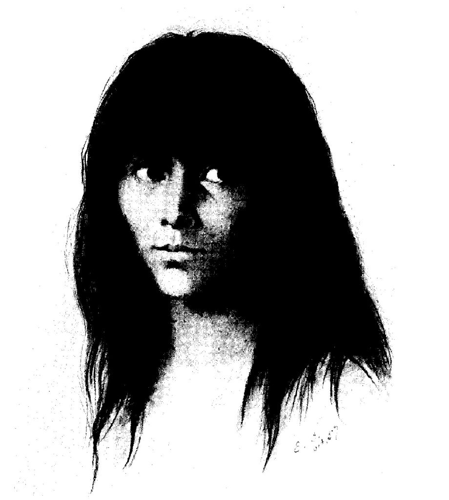 An black and white image of Aazhawayaae, Chief Nennangebi's eldest daughter and Sylvia's great-grandmother. It depicts a young woman looking to the side. Image courtesy of Sylvia Bracklin-Baker.